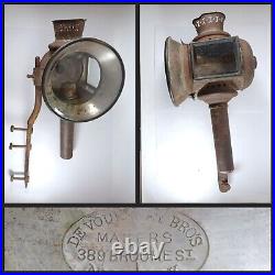 Very Rare Antique Devoursney Bros Carriage Fire Coach Lantern, Beveled Glass