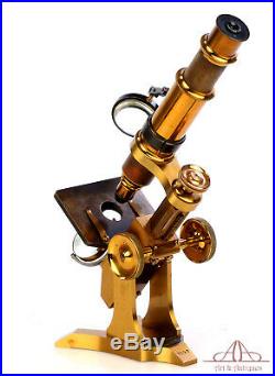 Very Rare Antique English Pillischer Brass Microscope. England, Circa 1890