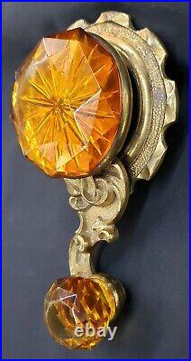 Very Rare Antique Faceted Amber Crystal & Solid Brass Servant Bell Pull GA9378