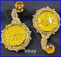 Very Rare Antique Faceted Amber Crystal & Solid Brass Servant Bell Pulls GA9377