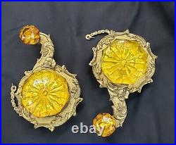 Very Rare Antique Faceted Amber Crystal & Solid Brass Servant Bell Pulls GA9377