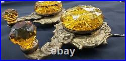 Very Rare Antique Faceted Amber Crystal & Solid Brass Servant Bell Pulls GA9377