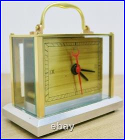 Very Rare Antique French Art Deco 8 Day Brass, Chromium & Glass Carriage Clock