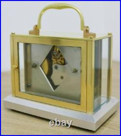 Very Rare Antique French Art Deco 8 Day Brass, Chromium & Glass Carriage Clock