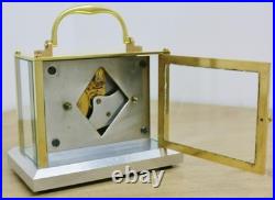 Very Rare Antique French Art Deco 8 Day Brass, Chromium & Glass Carriage Clock