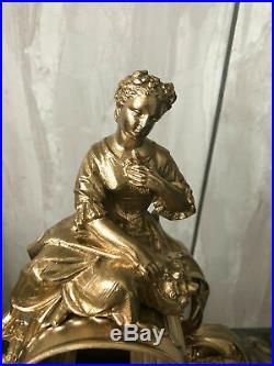 Very Rare Antique French Spelter Gilded Brass Figural Vintage Clock Case Mantel