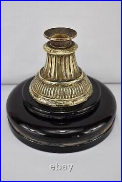 Very Rare Antique Islamic Ottoman Yemen Glass Golden Brass Candlestick