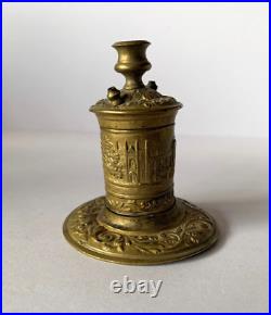 Very Rare! Antique Repousse Brass Bougie Box Traveling Candle Holder Or Wax Jack
