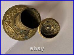Very Rare! Antique Repousse Brass Bougie Box Traveling Candle Holder Or Wax Jack