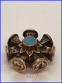 Very Rare Antique Victorian Brass Masonic Seven Sided Wheel Seal Vgc