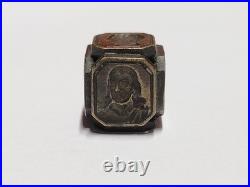 Very Rare Antique Victorian Silhouette Guilt Brass Wax Seal Stamp Cube c. 1800s