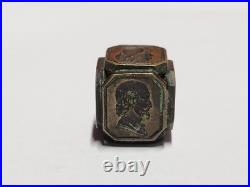 Very Rare Antique Victorian Silhouette Guilt Brass Wax Seal Stamp Cube c. 1800s