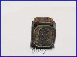 Very Rare Antique Victorian Silhouette Guilt Brass Wax Seal Stamp Cube c. 1800s