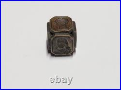 Very Rare Antique Victorian Silhouette Guilt Brass Wax Seal Stamp Cube c. 1800s