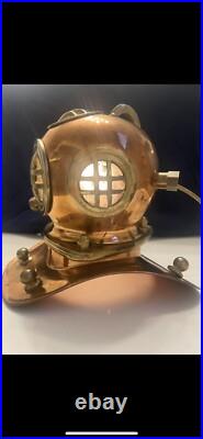 Very Rare Antique Vintage Copper Brass Lamp Replica Of Deep Sea Diver Helmet