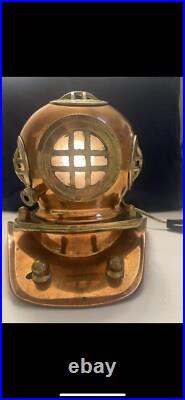 Very Rare Antique Vintage Copper Brass Lamp Replica Of Deep Sea Diver Helmet