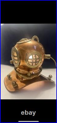 Very Rare Antique Vintage Copper Brass Lamp Replica Of Deep Sea Diver Helmet