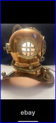 Very Rare Antique Vintage Copper Brass Lamp Replica Of Deep Sea Diver Helmet