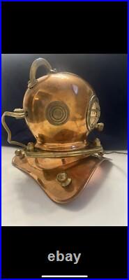 Very Rare Antique Vintage Copper Brass Lamp Replica Of Deep Sea Diver Helmet