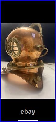 Very Rare Antique Vintage Copper Brass Lamp Replica Of Deep Sea Diver Helmet