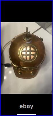 Very Rare Antique Vintage Copper Brass Lamp Replica Of Deep Sea Diver Helmet