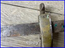 Very Rare Antique Vintage Tool Pratt & Letchworth Brass Draw Gauge Leather Knife