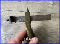 Very Rare Antique Vintage Tool Pratt & Letchworth Brass Draw Gauge Leather Knife