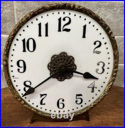 Very Rare Antique Waterbury U. S. Gas Night Light Desk Clock Brass Milk Glass