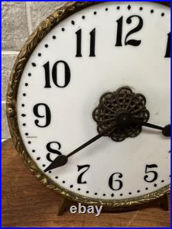 Very Rare Antique Waterbury U. S. Gas Night Light Desk Clock Brass Milk Glass