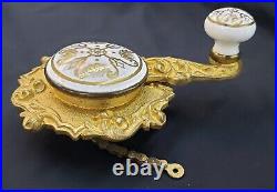 Very Rare Antique White & Gold Porcelain with Solid Brass Servant Bell Pull GA9379