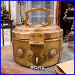 Very Rare Beautifully Engraved Pure Brass Storage Multipurpose Box With Lock