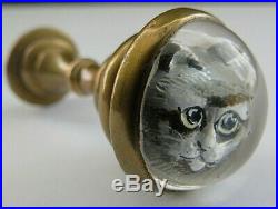 Very Rare Brass And Carved Rock Crystal Desk Seal With A Cats Head