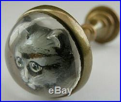 Very Rare Brass And Carved Rock Crystal Desk Seal With A Cats Head