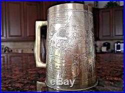 Very Rare Brass Trench Art Tankard withmap and events of WW II N. Africa Campaign