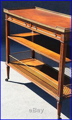 Very Rare Brass & Walnut Maison Jansen Style Directoire Tea Cart Rolling Buffet