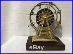 Very Rare Bulova Ferris Wheel Brass Miniature Clock B0431 Walnut Base