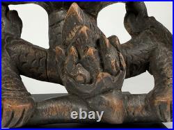 Very Rare Burma Burmese Carved Wood Flying Garuda Eating Naga ca. 19th century