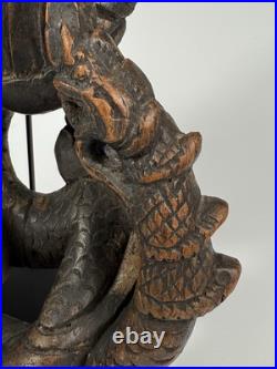 Very Rare Burma Burmese Carved Wood Flying Garuda Eating Naga ca. 19th century