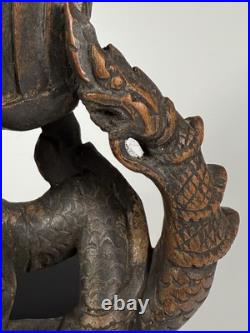 Very Rare Burma Burmese Carved Wood Flying Garuda Eating Naga ca. 19th century