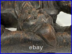 Very Rare Burma Burmese Carved Wood Flying Garuda Eating Naga ca. 19th century