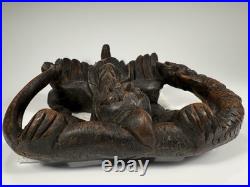 Very Rare Burma Burmese Carved Wood Flying Garuda Eating Naga ca. 19th century