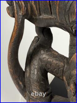 Very Rare Burma Burmese Carved Wood Flying Garuda Eating Naga ca. 19th century