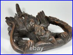 Very Rare Burma Burmese Carved Wood Flying Garuda Eating Naga ca. 19th century
