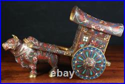 Very Rare China Chinese Cloisonné over Brass Oxen Pulling Cart Statue ca 20th c
