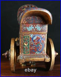 Very Rare China Chinese Cloisonné over Brass Oxen Pulling Cart Statue ca 20th c