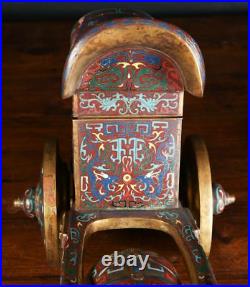 Very Rare China Chinese Cloisonné over Brass Oxen Pulling Cart Statue ca 20th c