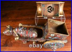 Very Rare China Chinese Cloisonné over Brass Oxen Pulling Cart Statue ca 20th c