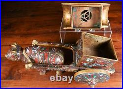 Very Rare China Chinese Cloisonné over Brass Oxen Pulling Cart Statue ca 20th c