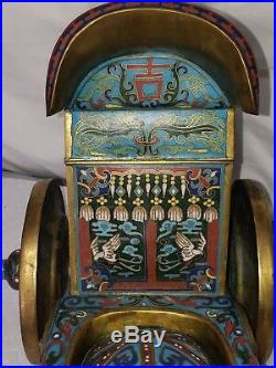 Very Rare China Chinese Cloisonne over Brass Oxen Pulling Cart Statue ca 20th c
