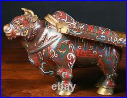 Very Rare China Chinese Cloisonné over Brass Oxen Pulling Cart Statue ca 20th c